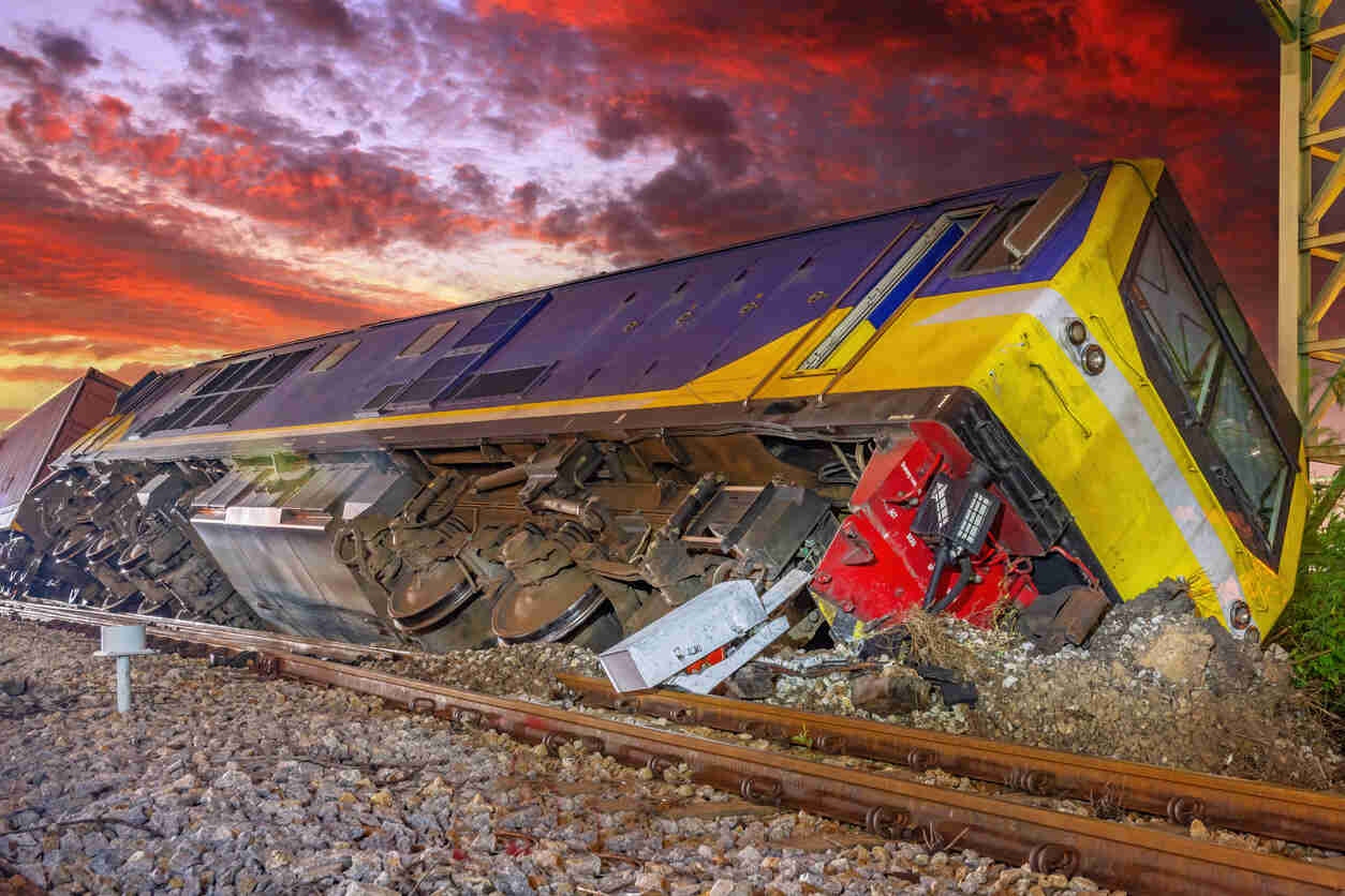 The image represent that the train crash while running on the track